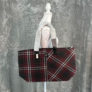 Victorias Secret Plaid Tote Bag Red Black White VS Logo Large Travel Handbag NEW